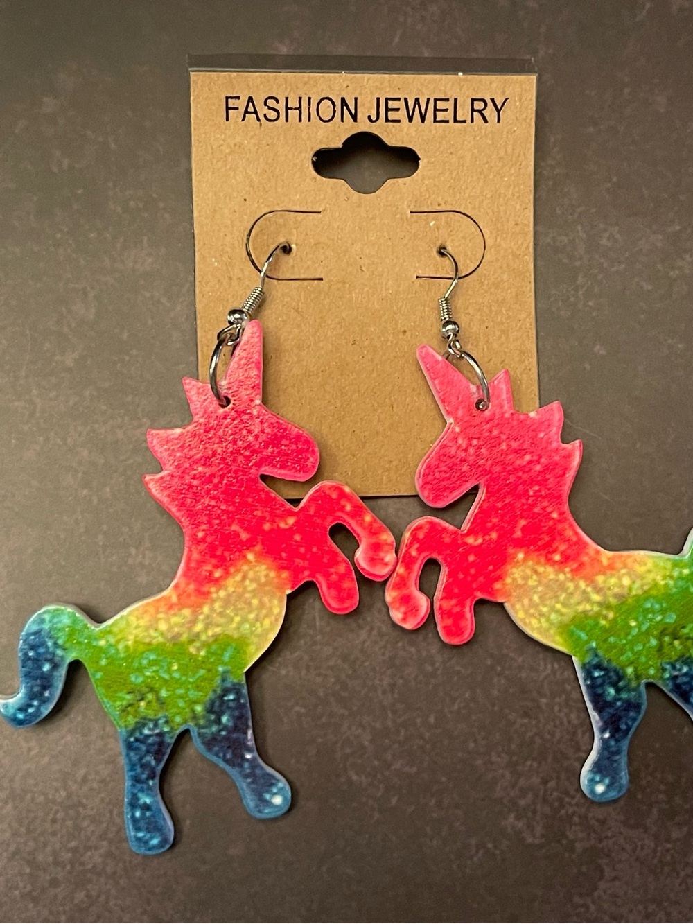 Fashion Jewelry Kids Rainbow Unicorn Dangle Earrings - Pink Green Blue